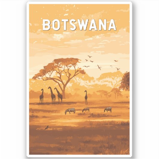 Botswana Illustration Travel Art Vintage Sticker (Voorkant)