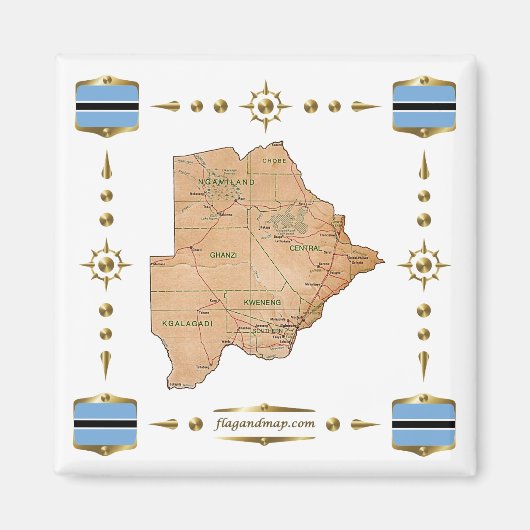 Botswana Map + Flags Magnet Magneet (Voorkant)