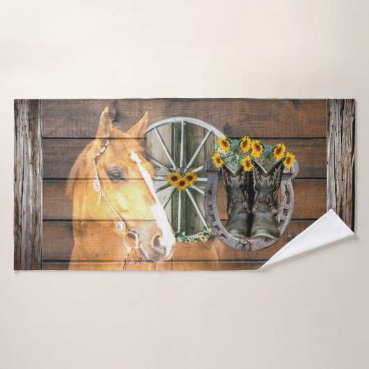 Botte de Cheval Cowboy Horseshoe Tournesols (Serviette de bain)