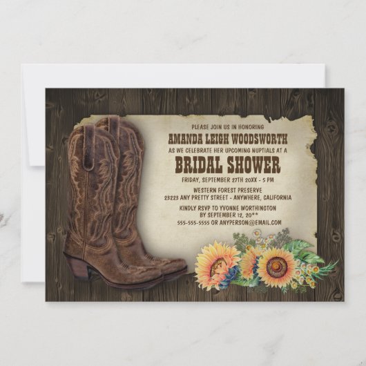 Botte de cowboy Tournesol Bridal Douche Invitation (Devant)