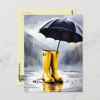 Botte de pluie en caoutchouc, Carte postale de pos