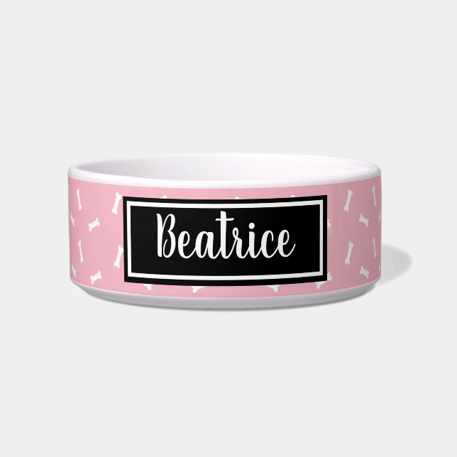 Botten met een zwarte en roze hond Aangepaste hond Voerbakje (Voorkant)