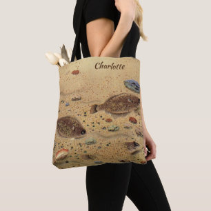 Botten of Platvissen, Vintage Mariene Oceaanleven Draagtas