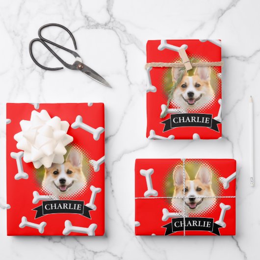 Botten Pattern Dog Aangepaste naam Inpakpapier Vel (Voorkant)