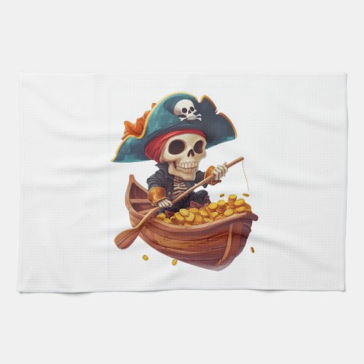 Bottenboekanier � Grappige Piratenschedel Theedoek (Horizontaal)