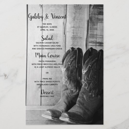 Bottes de cow-boy rustiques Menu de mariage wester (Devant)