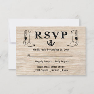 Bottes de cowboy en bois de mariage country RSVP o