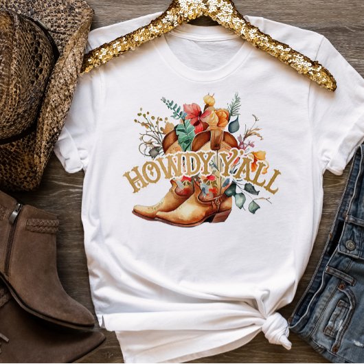 Bottes de Cowboy Floral Ouest Howdy Y'all T-Shirt