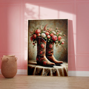 Bottes de cowboy florales Art mural occidental vin
