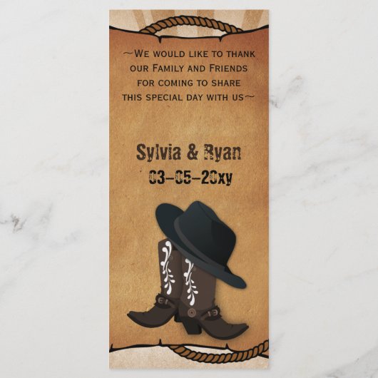 bottes de cowboy western Personnalisé Cartes Menu (Dos)