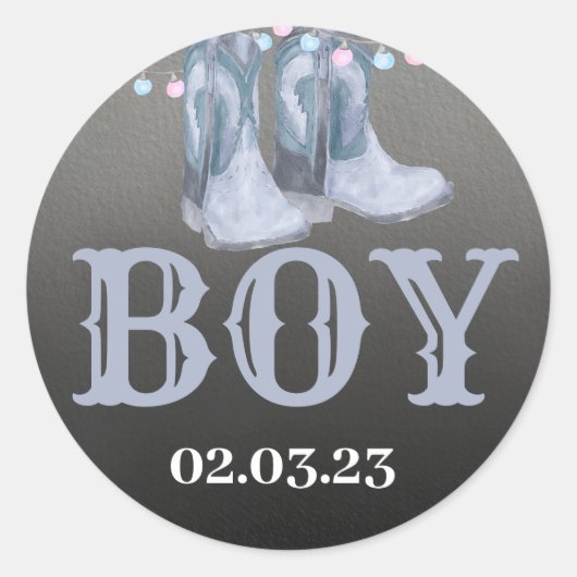 Bottes ou arcs autocollant rond pour Genre Reveal. (Devant)