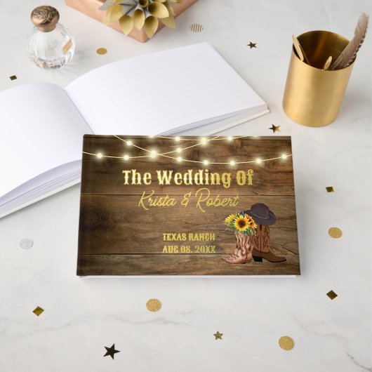 Bottes rustiques Cowboy tournesol Western Mariage (Recto ouvert)