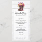 Bottes Rustiques en Bois & Fleurs Menu de Mariage  (Devant)