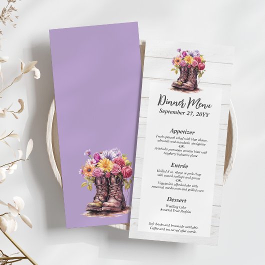 Bottes Rustiques en Bois & Fleurs Menu de Mariage 