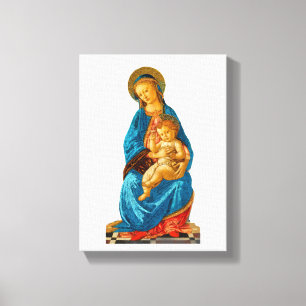 Botticelli Madonna en kind op de troon Canvas Afdruk