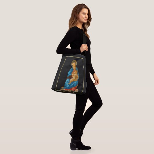 Botticelli Madonna en kind op de troon Crossbody Tas (Op model)