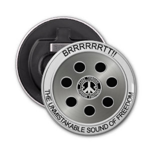 Bottle Open: "Vrede door superieure vuurkracht" Button Flesopener