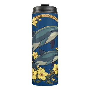 Bottlenose dolfijnen met gele jasmijnbloemen thermosbeker