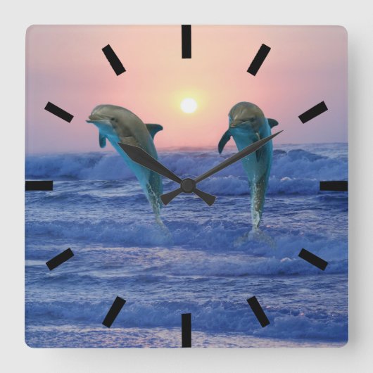 Bottlenose Dolphin op Sunrise Vierkante Klok (Voorkant)