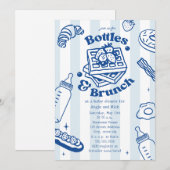 Bottles & Brunch Doodle Blue Boy Baby Shower Kaart (Voorkant / Achterkant)