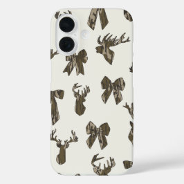 Bottom Lands Camo Coquette Bow for Women Deer Hunt iPhone 16 Hoesje