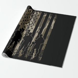 Bottomland Camo Amerikaanse vlag en soldaten Cadeaupapier