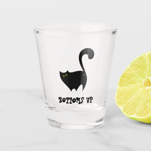 Bottoms Up Black Cat Schattige Funny Kat Cartoon Shot Glas (Voorkant)