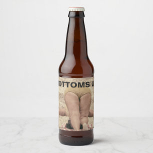 Bottoms Up Retro Bikini Bottom Beach Humor Bier Etiket