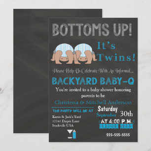 Bottoms Up Twins Baby-Q Baby shower (BLAUW) Kaart
