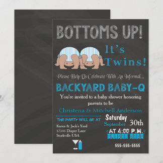 Bottoms Up Twins Baby-Q Baby shower (BLAUW) Kaart