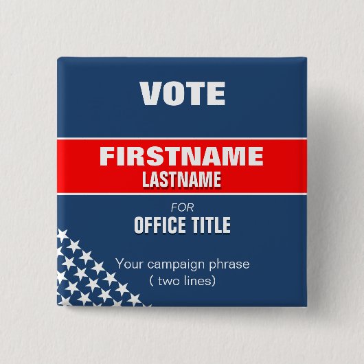 botton quadrado eleição com estrelas vierkante button 5,1 cm (Voorkant)