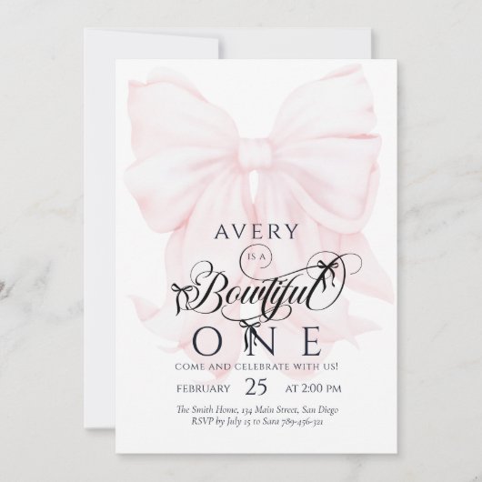 Botwiful One 1st Birthday Pink Bow Girls Kaart (Voorkant)