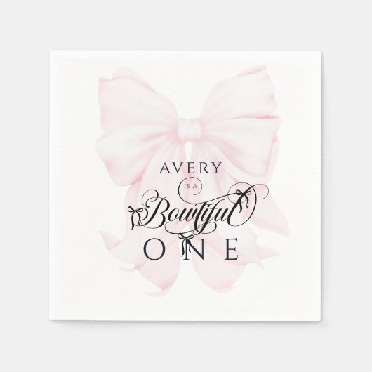 Botwiful One 1st Birthday Pink Bow Girls Servet (Voorkant)