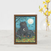 BOUBO/PYEWACKET CHAT NOIR HALLOWEEN CARTE DE NOTE  (Fleur jaune)