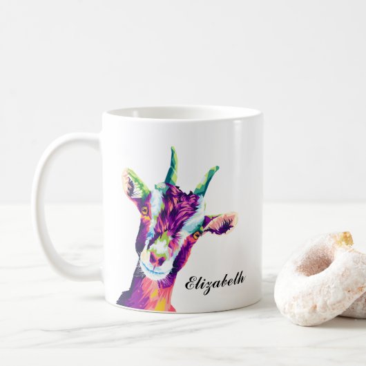 Bouc de chèvre coloré Art Personnalisé Café Mug (Avec donut)