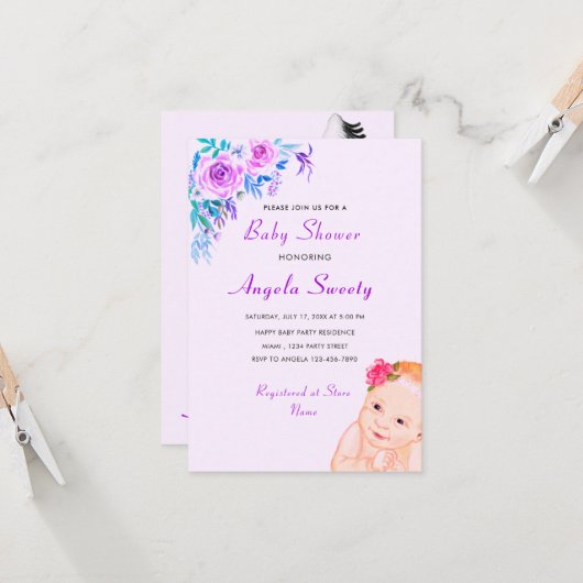 Bouche portant bébé douche moderne Invitation (Devant/Arrière en situation)