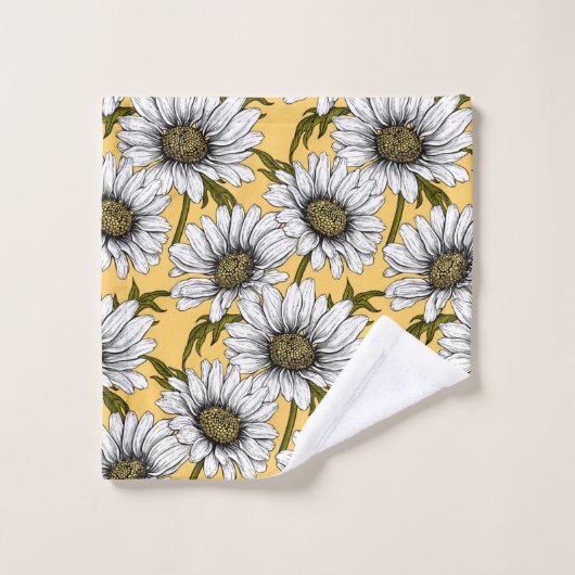 Bouches blanches, fleurs sauvages sur jaune (Gant de toilette)