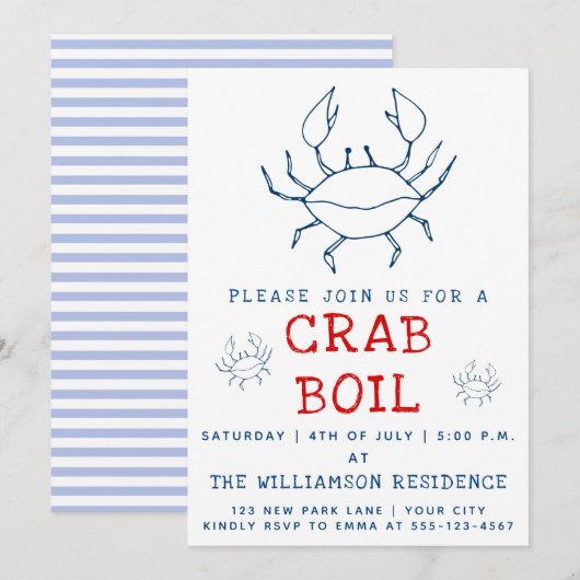 Bouchon de crabe | Invitation de fête d'été (Devant / Derrière)