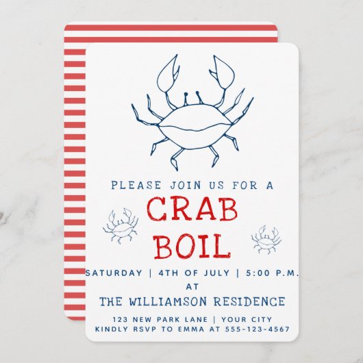 Bouchon de crabe | Invitation de fête d'été (Devant / Derrière)