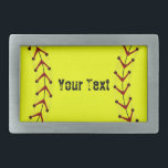 Boucle de ceinture du base-ball de Fastpitch<br><div class="desc">Des modes du base-ball de Fastpitch avec la boule jaune peuvent être customisées avec le nom d'un joueur, le nom d'équipe, le nom d'école, le nom de l'entraîneur ou tout autre texte. Les coutures sont accentuées dans la conception. Sur une nouvelle boule les coutures se tiennent mais sur une boule...</div>