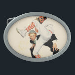 Boucle De Ceinture Ovale 100th Anniversaire de base-ball<br><div class="desc">Artiste : Le broc de Norman Rockwell | s'enroule tandis que l'ump regarde dessus</div>