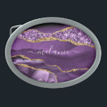 Boucle De Ceinture Ovale Agate Purple Gold Belt Buckest avec nom personnali<br><div class="desc">Nom personnalisé personnalisé Boucle de ceinture avec Agate Violet Or Parties scintillant Géode Boucles de ceinture en marbre - Votre anniversaire - Anniversaire ou Mariage Cadeau / Fournisseur - Ajouter votre nom - Texte ou Supprimer - Faire votre cadeau spécial - Redimensionner et déplacer ou ajouter du texte / des...</div>