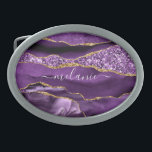 Boucle De Ceinture Ovale Agate Purple Gold Belt Buckest avec nom personnali<br><div class="desc">Nom personnalisé personnalisé Boucle de ceinture avec Agate Violet Or Parties scintillant Géode Boucles de ceinture en marbre - Votre anniversaire - Anniversaire ou Mariage Cadeau / Fournisseur - Ajouter votre nom - Texte ou Supprimer - Faire votre cadeau spécial - Redimensionner et déplacer ou ajouter du texte / des...</div>