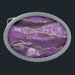 Boucle De Ceinture Ovale Agate Purple Gold Belt Buckest avec nom personnali<br><div class="desc">Nom personnalisé personnalisé Boucle de ceinture avec Agate Violet Or Parties scintillant Géode Boucles de ceinture en marbre - Votre anniversaire - Anniversaire ou Mariage Cadeau / Fournisseur - Ajouter votre nom - Texte ou Supprimer - Faire votre cadeau spécial - Redimensionner et déplacer ou ajouter du texte / des...</div>
