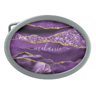 Boucle De Ceinture Ovale Agate Violet violet or Parties scintillant Géode N