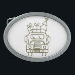 Boucle De Ceinture Ovale Aperçu camion de Noël Père Noël voiture vue avant<br><div class="desc">Aperçu du camion de Noël vue avant avec texte</div>