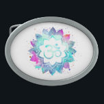 Boucle De Ceinture Ovale Aquarelle de symbole de Lotus OM AUM de mandala de<br><div class="desc">* Un mandala d'aquarelle de Lotus de symbole d'OM AUM sur une boucle de ceinture ovale de forme d'arrière - plan blanc. Les couleurs de mandala sont turquoise, bleus de pourpres et pinks* Note : Vous pouvez customiser le texte. Ici pour vous est une nouvelle conception attirante vraisemblablement métaphysique spirituellement...</div>