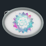 Boucle De Ceinture Ovale Aquarelle de symbole de Lotus OM AUM de mandala de<br><div class="desc">* Un mandala d'aquarelle de Lotus de symbole d'OM AUM sur une boucle de ceinture ovale de forme d'arrière - plan blanc. Les couleurs de mandala sont turquoise, bleus de pourpres et pinks* Note : Vous pouvez customiser le texte. Ici pour vous est une nouvelle conception attirante vraisemblablement métaphysique spirituellement...</div>
