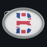 Boucle De Ceinture Ovale B Monogramme superposé sur le drapeau Union Jack<br><div class="desc">B Monogramme superposé sur Union Jack Flag Belt Buckle Design © Trinkets and Things 2017 - AHP Design. Tous droits réservés. 030417</div>