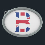 Boucle De Ceinture Ovale B Monogramme superposé sur le drapeau Union Jack<br><div class="desc">B Monogramme superposé sur Union Jack Flag Belt Buckle Design © Trinkets and Things 2017 - AHP Design. Tous droits réservés. 030417</div>